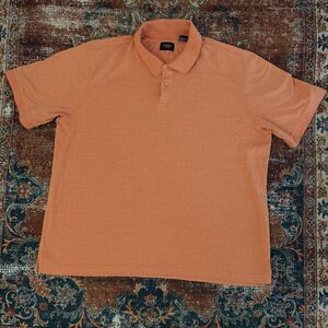 Men’s Haggar Polo Shirt Orange Textured Grid Knit Cotton Blend Preppy Golf XL